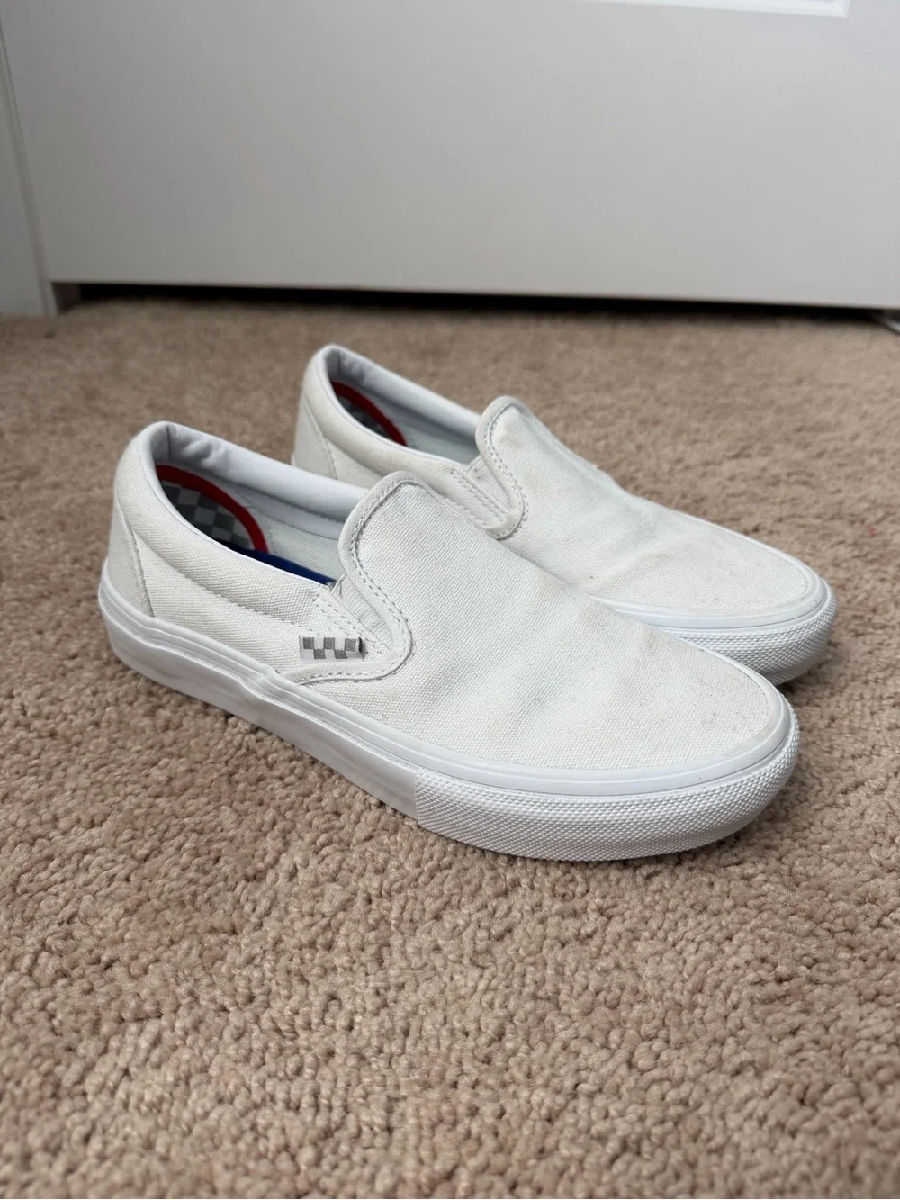 VANS Classic Skate Slip-On White Canvas Men’s Shoes Size US 5.5 Logo Accent